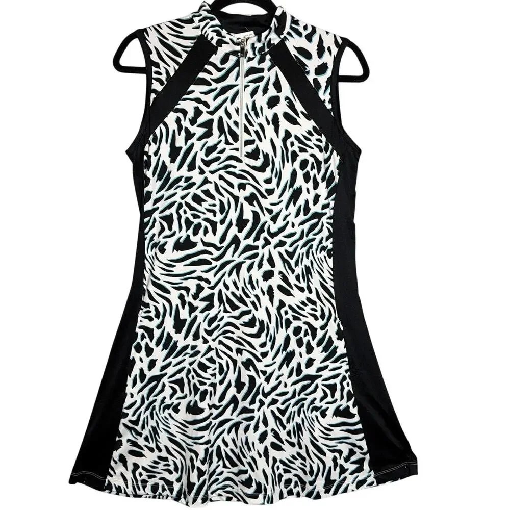Tail Golf 1/4 Zip Animal Print Dress Sleeveless Black White M Golf Pickleball